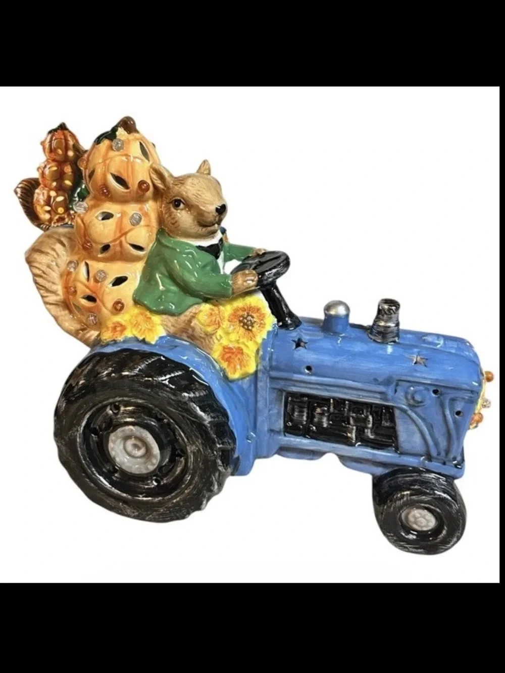 Cracker Barrel Ceramic Squirrel On Tractor Light Up Fall Thanksgiving NIB